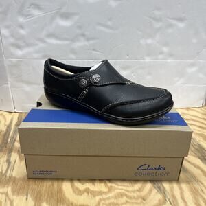 Clarks Women's Ashland Lane Q Slip On Leather Loafer Black Size 7.5 EE Shoes
